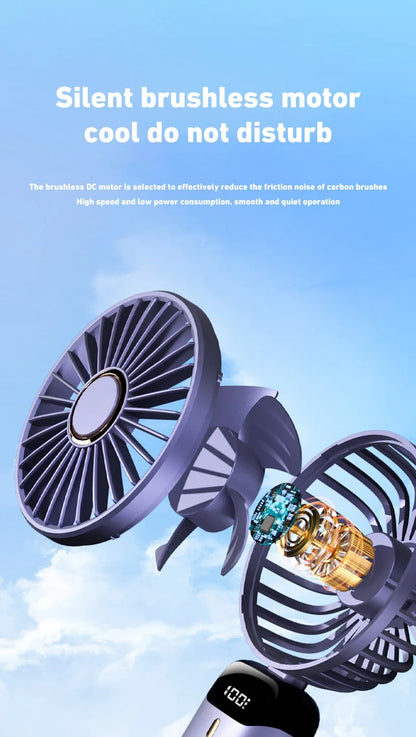 2026 New Handheld Mini Fan Foldable Neck Hanging Fans 5 Speed USB Rechargeable Fan with Phone Stand and Display Screen 1800mAh