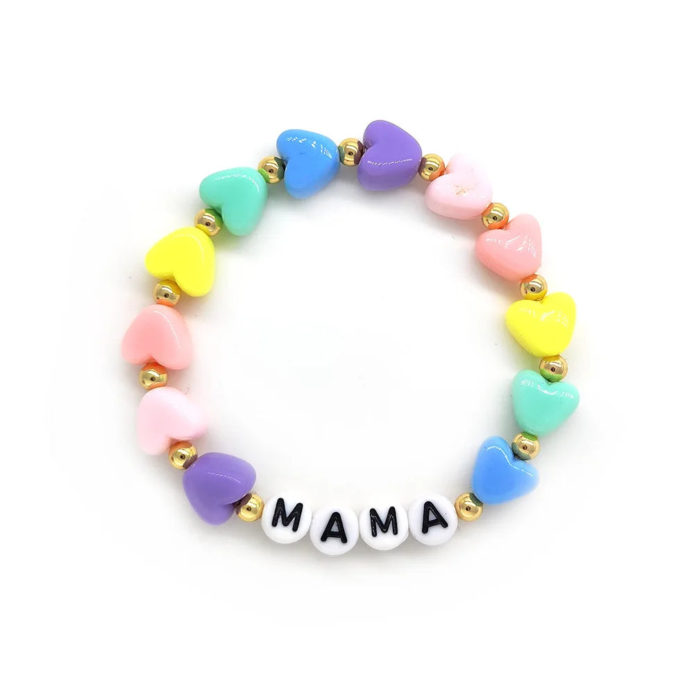 KKBEAD Candy Color Heart Bracelets for Girl Gift Letter MAMA Jewelry Mother's Day Gifts Stretch Bracelet for Women Pulseras
