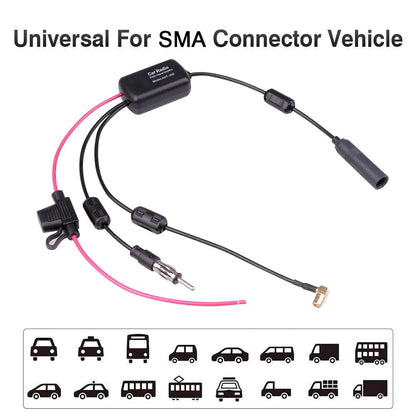 DAB+FM+Car Stereo Antenna Aerial Splitter Cable Adapter 12V Radio Signal Amplifier Antenna Signal Booster FM/AM Car Accessories