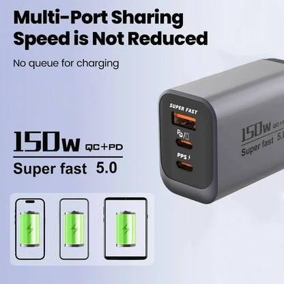 Multi Ports USB Type C Fast Charger 150W Super Charging Wall EU/US/UK Plug Charger Quick Charge3.0 USB Adapter PD3.0 Charge Head