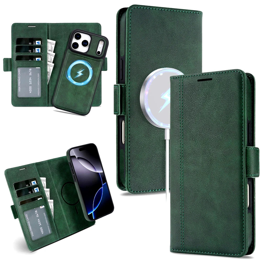 2 in 1 Magsafe Wallet Case For iPhone 17 Promax Air 16 Pro Max 15 Plus 14 13 12 iphone17 Cards Slot Leather Flip Phone Cover