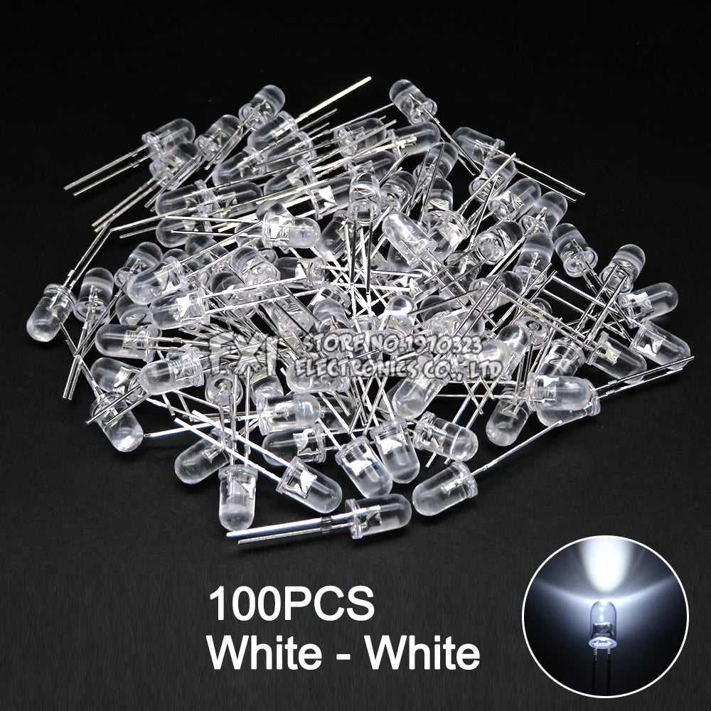 100PCS F5 LED Diode 5MM Assorted Kit White Green Red Blue Yellow Orange Pink Purple Warm White DIY kit Light Emitting Diode bxv
