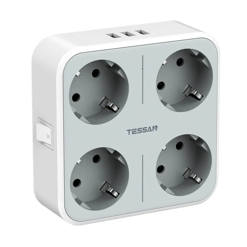 TESSAN Multiple Wall Socket Power Strip with 4 AC Outlets & 3 USB Ports 7 in 1 Adapter Overload Protection for Home Office