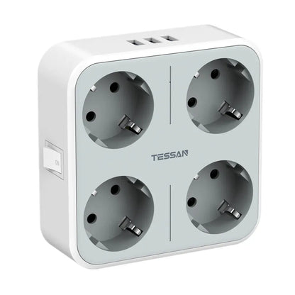 TESSAN Multiple Wall Socket Power Strip with 4 AC Outlets & 3 USB Ports 7 in 1 Adapter Overload Protection for Home Office