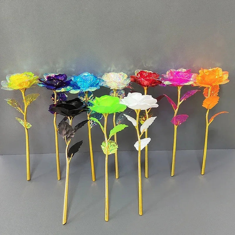 1pcs 24K Foil Plated Rose Valentine's Day Creative Gift Gold Rose Lasts Forever Love Wedding Decor Lover Lighting Roses