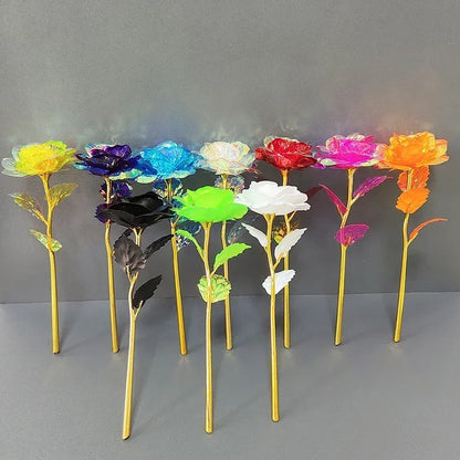 1pcs 24K Foil Plated Rose Valentine's Day Creative Gift Gold Rose Lasts Forever Love Wedding Decor Lover Lighting Roses