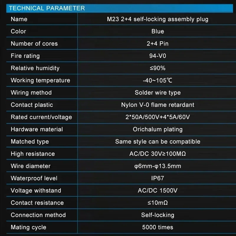 M23 2+4 Rechargeable Battery Aviation Plug Electric Motorcycle Battery Charging Connector 6pin Male Female Waterproof Connector