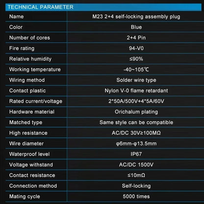 M23 2+4 Rechargeable Battery Aviation Plug Electric Motorcycle Battery Charging Connector 6pin Male Female Waterproof Connector