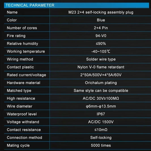 M23 2+4 Rechargeable Battery Aviation Plug Electric Motorcycle Battery Charging Connector 6pin Male Female Waterproof Connector