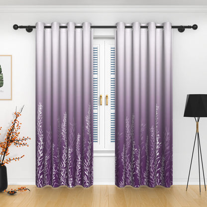 2pcs/set Solid Color Gradient Window curtains Bottom Leaf Print Thermal Insulated Polyester Bedroom Living Room Blackout Curtain