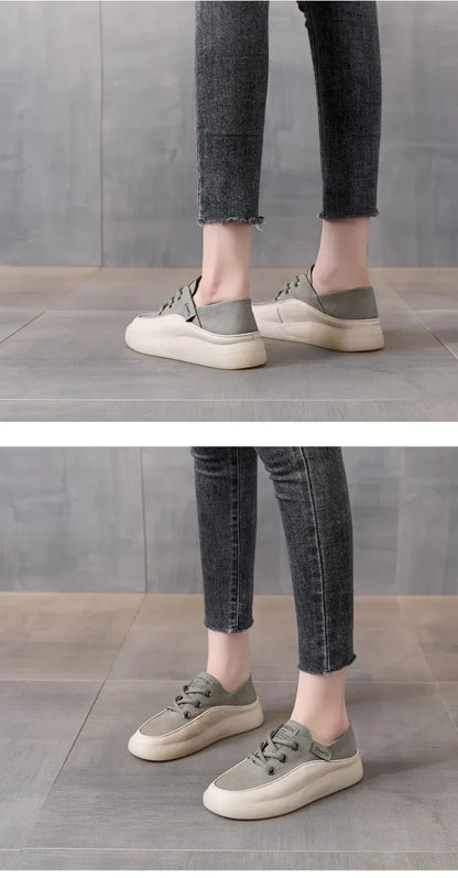 Koznoy 3.5cm Cow Genuine Leather Women Flats Fall Vulcanize Chunky Sneaker Loafer High Brand Platform Slippers Autumn Shoes