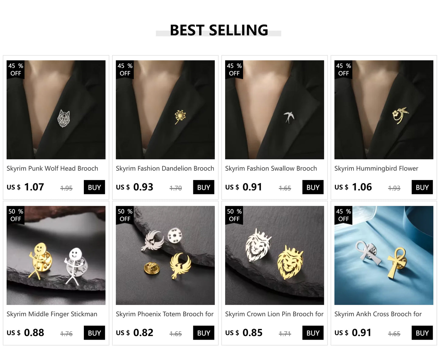Skyrim Lotus Flower Women's Brooch Stainless Steel Gold Color Suit Badge Lapel Pin Yoga Buddhism Amulet Accessories Wholesale