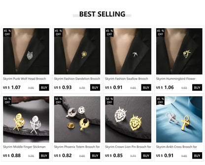 Skyrim Lotus Flower Women's Brooch Stainless Steel Gold Color Suit Badge Lapel Pin Yoga Buddhism Amulet Accessories Wholesale
