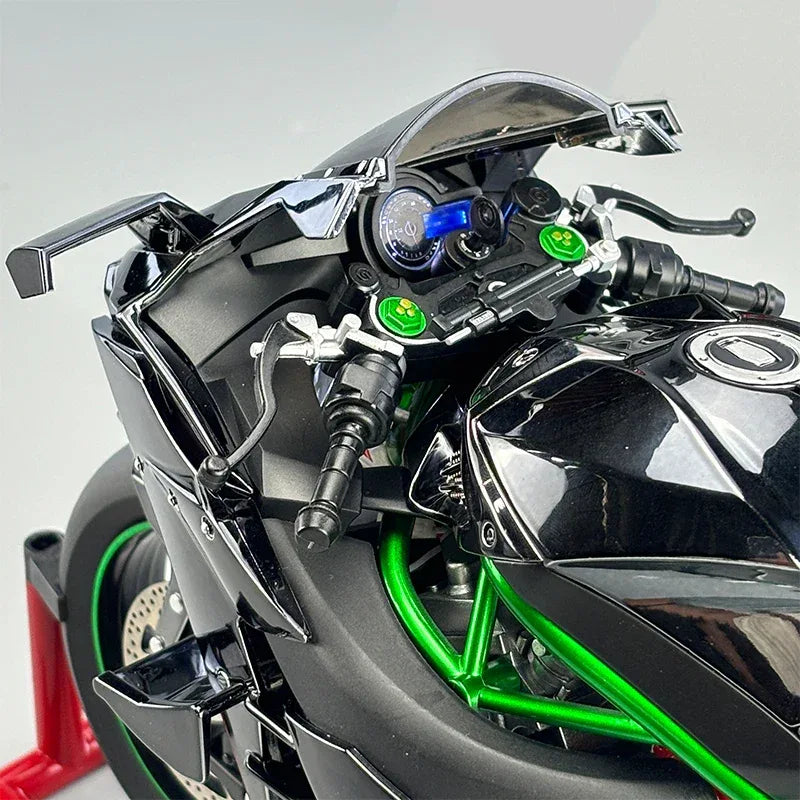 Large 1:6 Kawasaki H2R Bootable Sprayable Dynamic High Precision Alloy Motorcycle Model Diecast Sound Light Christmas Gift Box D