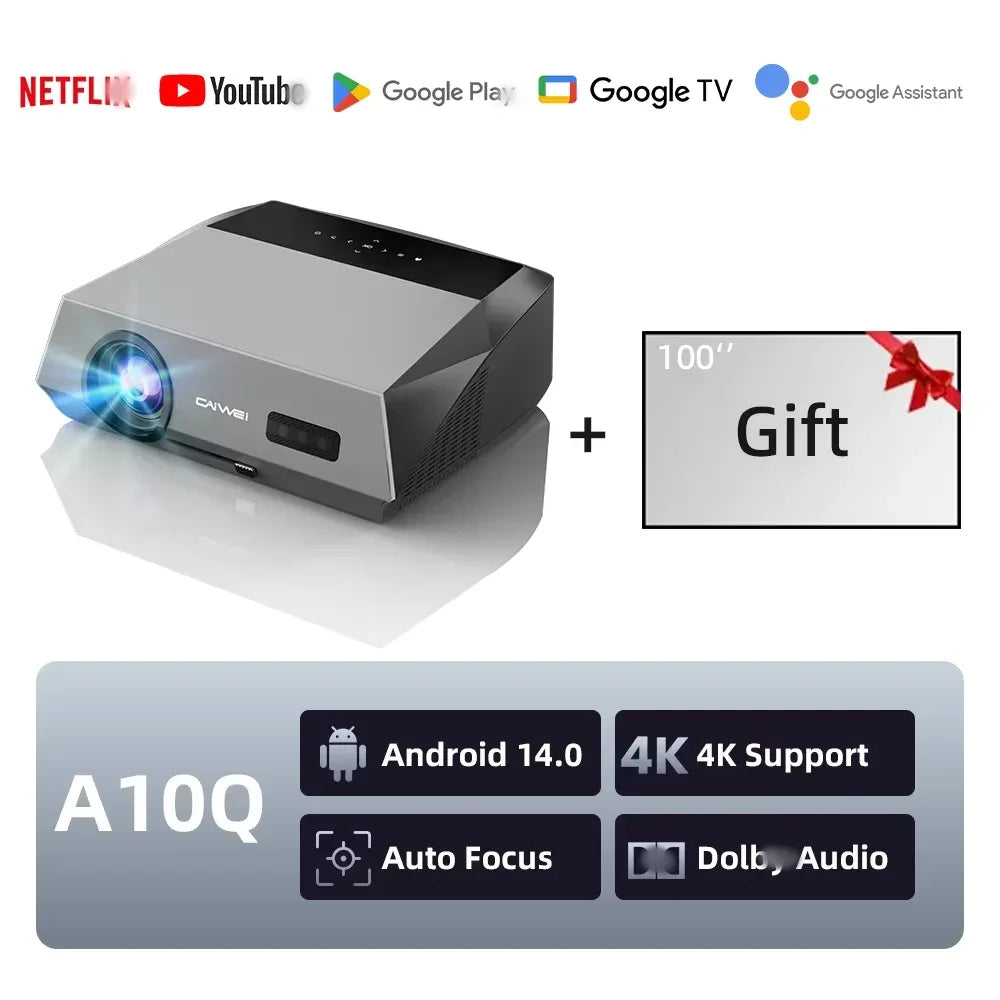 CAIWEI A10Q Projector 4K Full HD 1080P Home Theater Google TV WiFi Smart TV AutoFocus Netfli Beam проектор for Outdoor