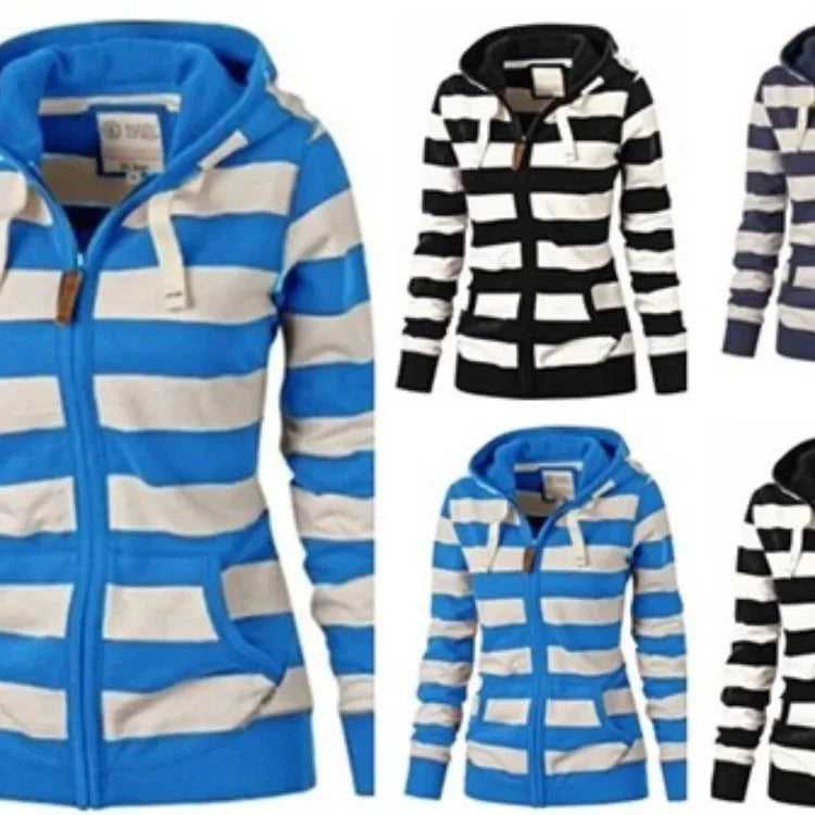 Pullovers Harajuku hoodies women  Autumn Hot Style America Hood Long Sleeve Stripe Fleece Jacket Female Streetwear ZXP6023