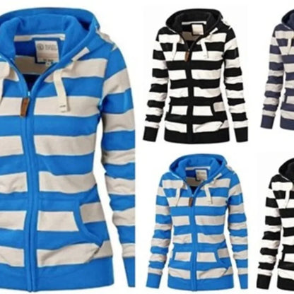 Pullovers Harajuku hoodies women  Autumn Hot Style America Hood Long Sleeve Stripe Fleece Jacket Female Streetwear ZXP6023
