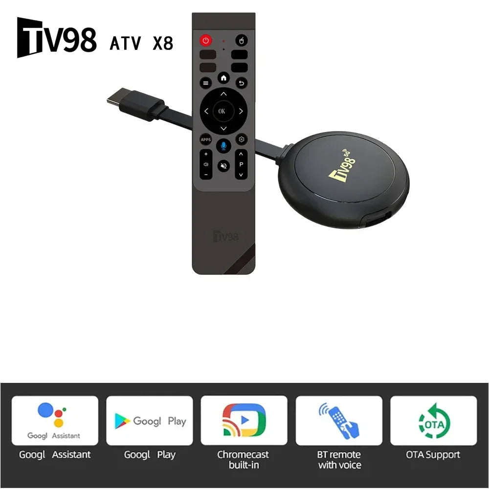 TV98 ATV X8 Smart TV Stick iptv Allwinner H313 quad-core 4G 5G Dual Wifi HD 8K 4K BT 5.0 8GB 128GB Voice Remote Android 14