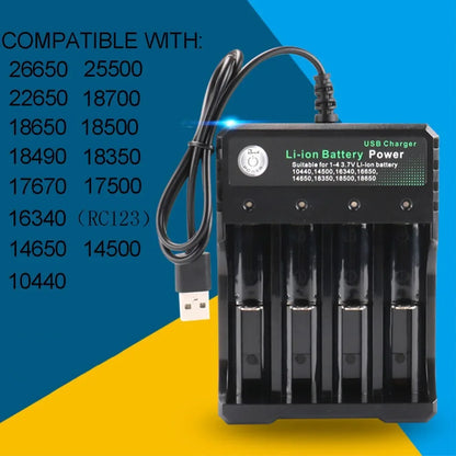 18650 Li-ion Battery Charger 2 3 4 Slots 110V 220V USB A Port For 18650 18700 Charging 3.7V Rechargeable Lithium Battery Charger