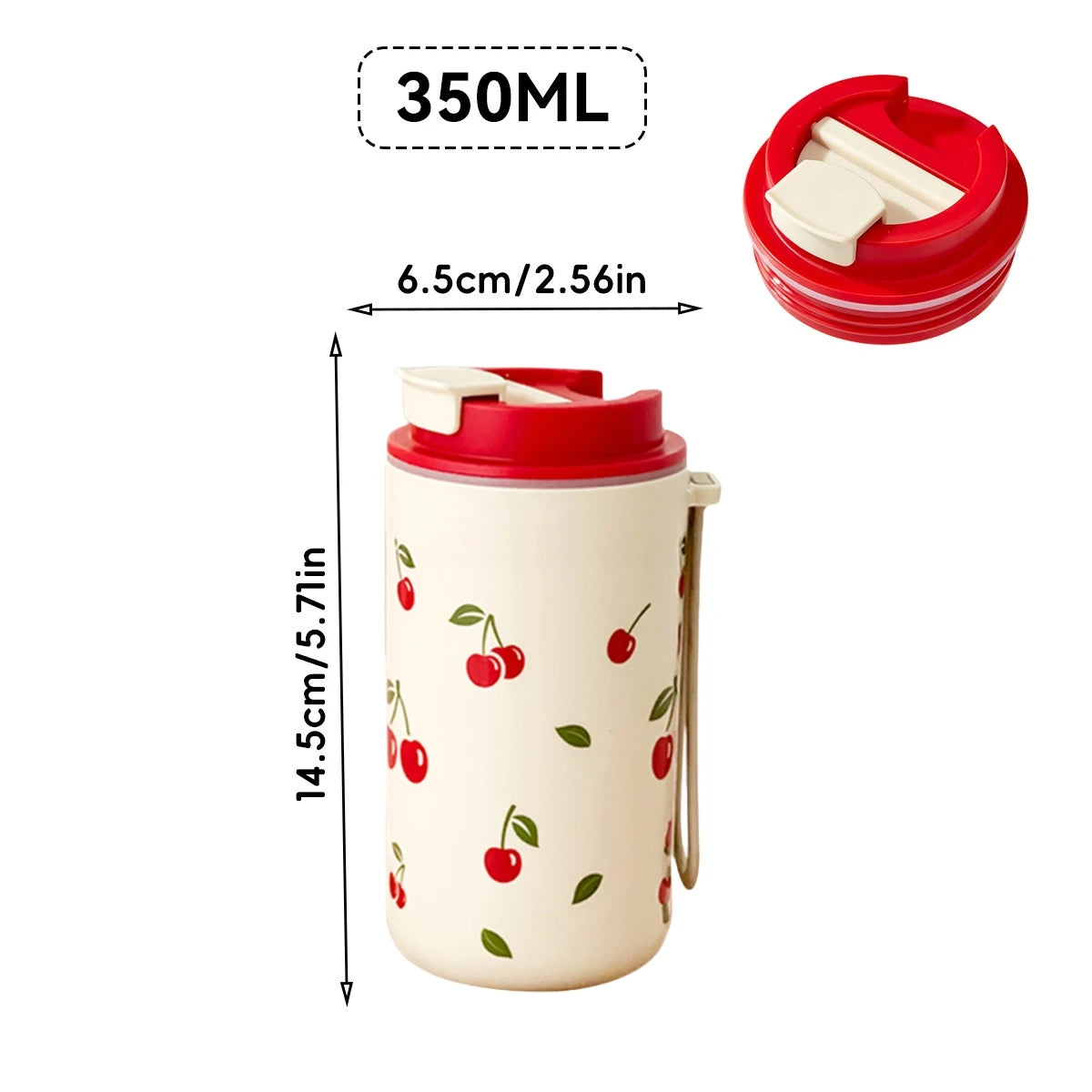 350/400ML Plastic Coffee Mug With Cherry Pattern Travel Portable Water Bottle Tumbler Sealed Leak Proof Drinking Cup Drinkware