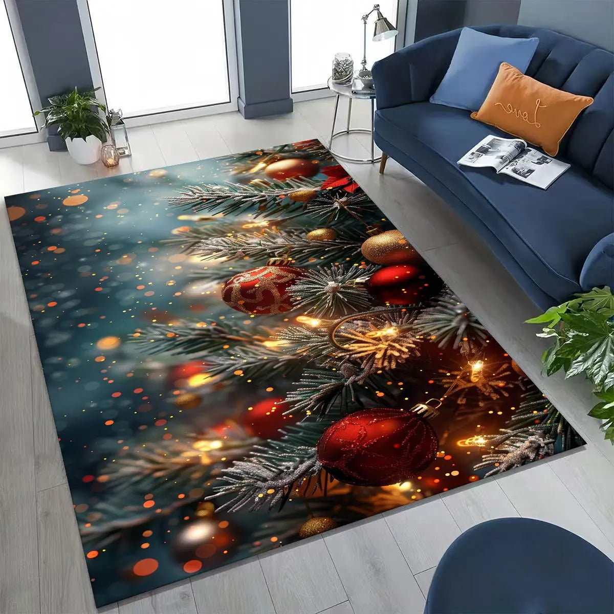 Happy New Year Merry Christmas Tree Santa Claus Cartoon Gift Carpet Rug for Bedroom Living Room Sofa Home Doormat Decor,Non-slip