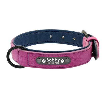 Personalized  PU Leather Dog Collar Soft Padded Pet Dog Collars Engraved Name Paw Durable Necklace for Small Medium Large Dogs