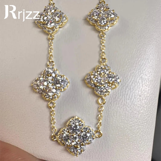 Rrjzz Four-Leaf Clover Moissanite Women Bracelet D Color VVS1 Lab Created Imitation Diamond Round Cut Jewelry GRA Certificated