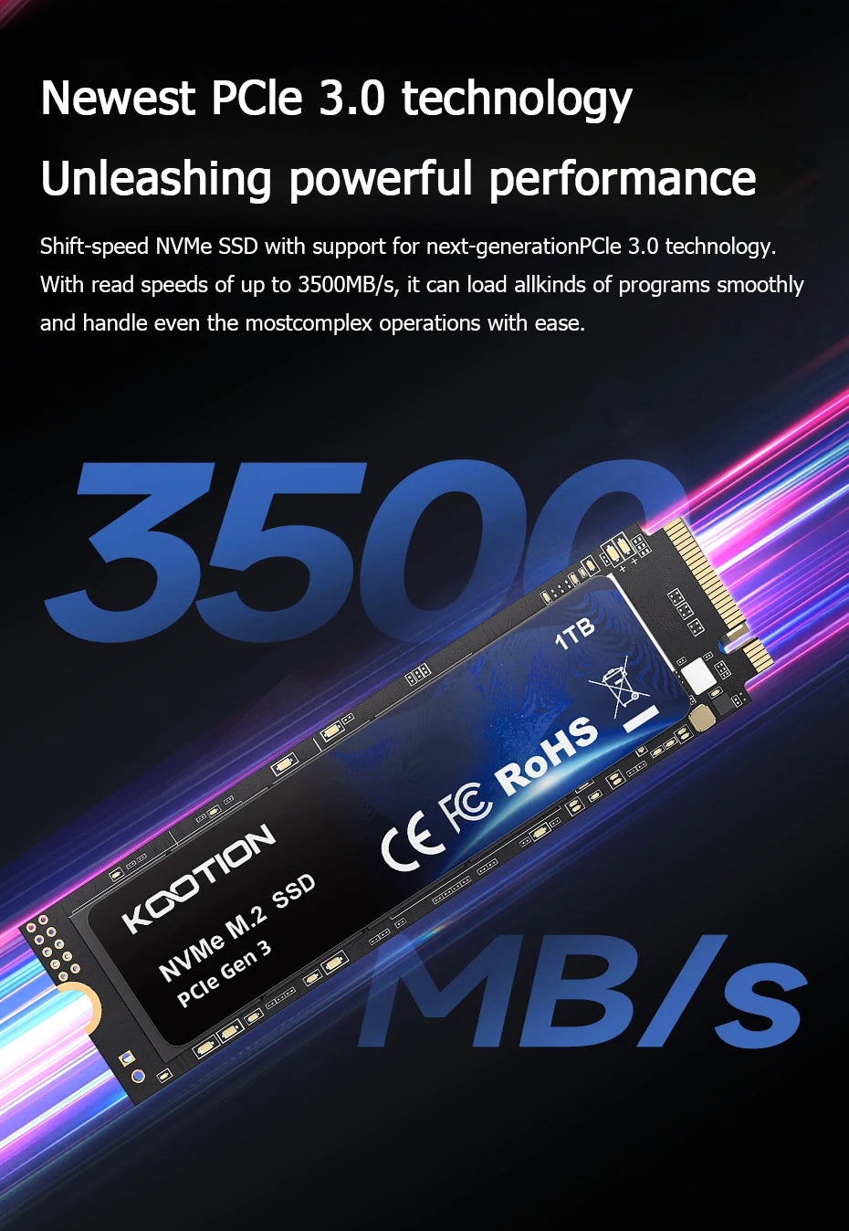 KOOTION SSD NVMe M.2 2280 2TB 1TB 512GB 256GB Internal Solid State Hard Disk PCIe 3.0x4 Gen3 M2 SSD Drive for PC Laptop Desktop