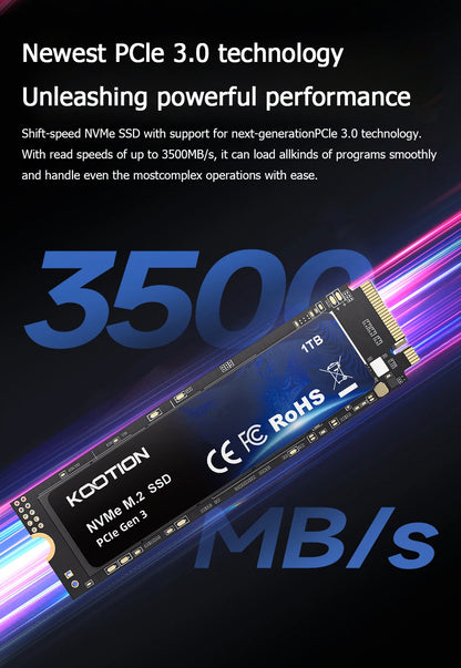 KOOTION SSD NVMe M.2 2280 2TB 1TB 512GB 256GB Internal Solid State Hard Disk PCIe 3.0x4 Gen3 M2 SSD Drive for PC Laptop Desktop