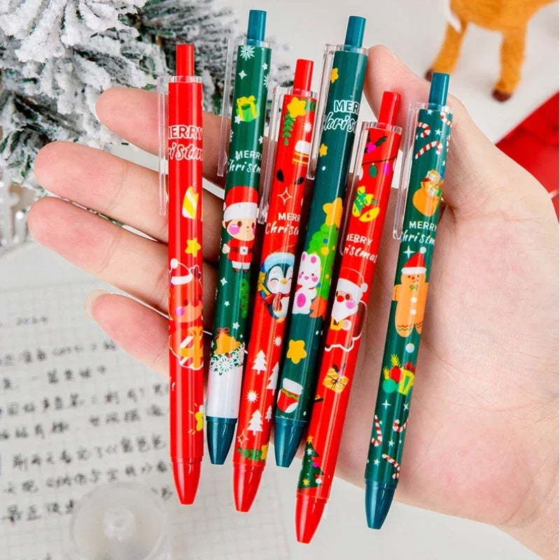 50Pcs/Lot Cute Christmas Press Gel Pens Cartoon Santa Claus Kawaii Christmas Gift Black Ink Pen Student School Office Supplies