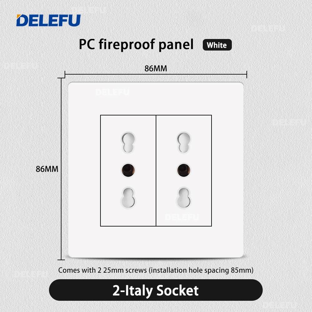 DELEFU86 PC White Flame Retardant Panel Italy Standard Wall Socket USB Type C Socket German Italian Socke EU Socket