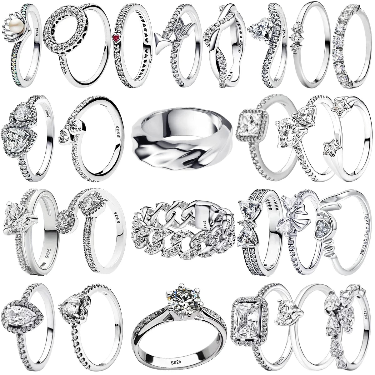 Vintage Moissanite Rings 925 Sterling Silver 6 Claws Cubic Zirconia Heart Crown Rings for Women Anniversary Fine Jewelry Gifts