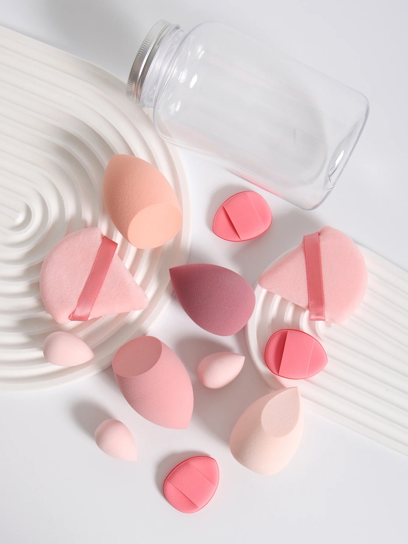 12Pcs Makeup Sponge Set with Storage Jar Latex-Free, Makeup Sponge Finger Puff, Dual-Use Wet & Dry Foundation Cosmetic Puffs