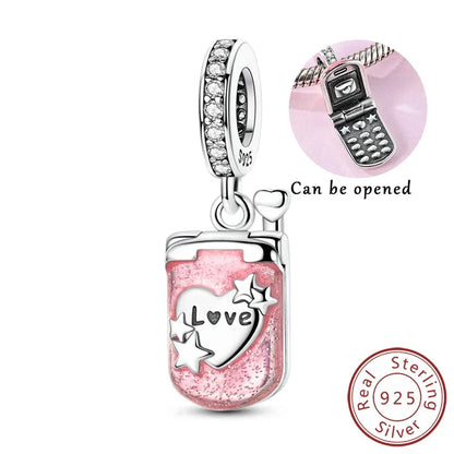 925 Silver Valentine's Day Charms Bead Sparkling Sweet Heart Rose Bear Charm Fit Original Bracelet Bangle Woman DIY Jewelry Gift