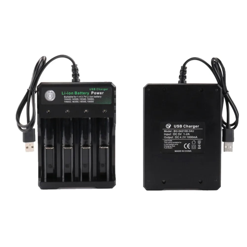 18650 Li-ion Battery Charger 2 3 4 Slots 110V 220V USB A Port For 18650 18700 Charging 3.7V Rechargeable Lithium Battery Charger