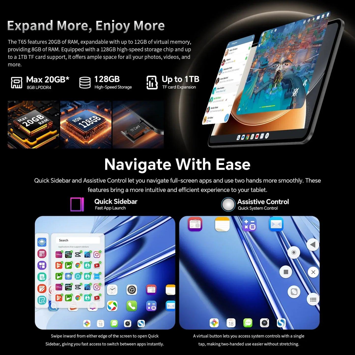 【New】2025 Teclast T65 13.4 Inch Android 16 Tablet 1920X1200 120Hz T7280 8-Core 20Gb Ram (8Gb+12Gb Expansion) 128Gb Rom 4g