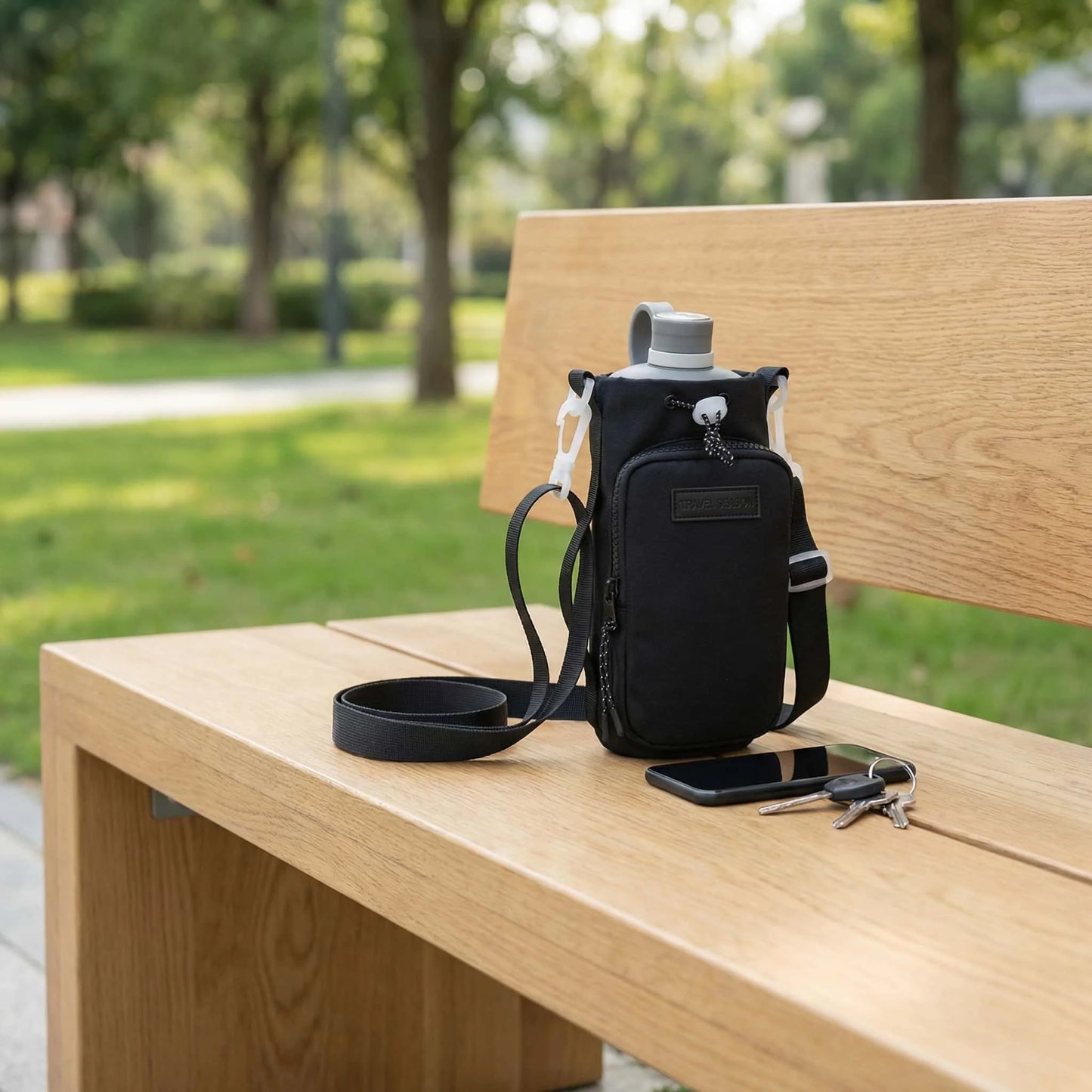 Outdoor Water Cup Pocket Portable Water Bottle Bag Insulated Cup Holder with Pockets for Phone, Keys Water Cup Protective Cover