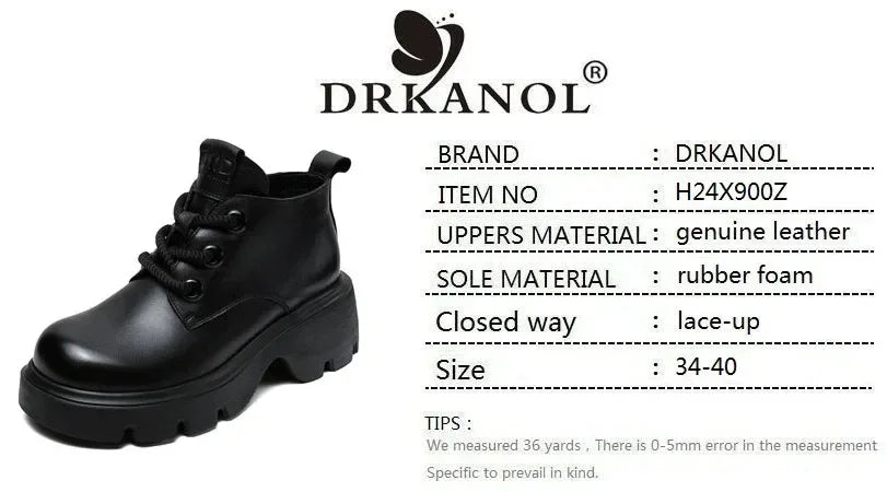 DRKANOL Luxury Design Genuine Leather Ankle Boots For Women Platform Casual Short Boots Women Winter Thick High Heel Warm Shoes