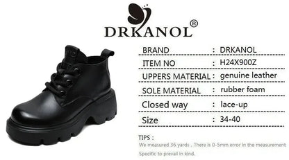 DRKANOL Luxury Design Genuine Leather Ankle Boots For Women Platform Casual Short Boots Women Winter Thick High Heel Warm Shoes