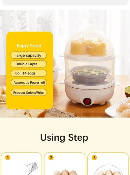 Egg Cooker Multifunctional Electric Egg Boiler Double Layers Egg Cooker Mini Steamer Poacher Kitchen Cooking Breakfast Machine