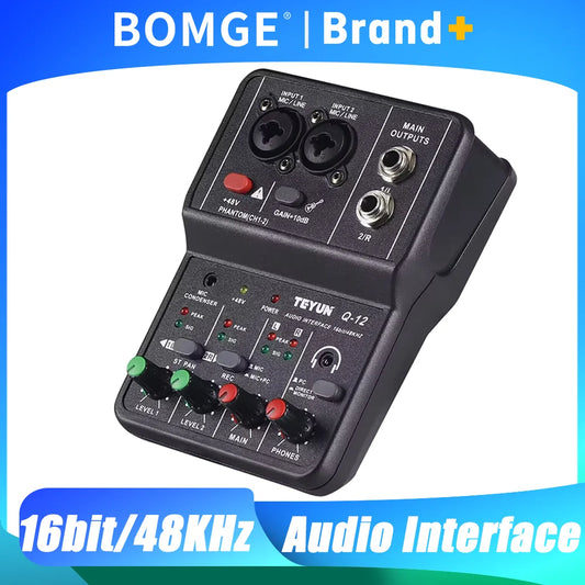 2 Channels Professional portable Audio Interface sound card console mini USB MIXER for Guitar Recording Studio Singing Q12 by PDG ibma
