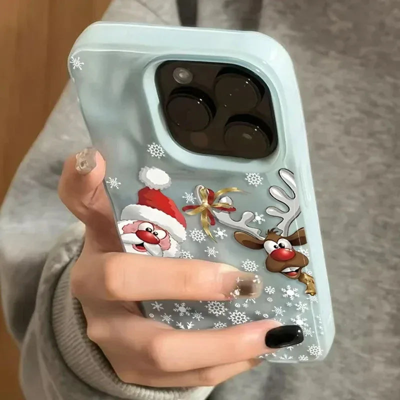 Christmas Reindeer and Santa Claus Folds Texture Phone Case For iPhone 17 Air 11 12 13 14 15 16 Pro Max Plus Silicone Soft Cover
