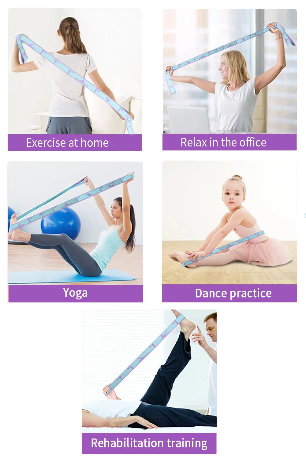 Yoga Pull Strap Belt Latin Dance Stretching Pilates Fitness Sport Elastic Resistance Bands with Yoga Exercis Pattern