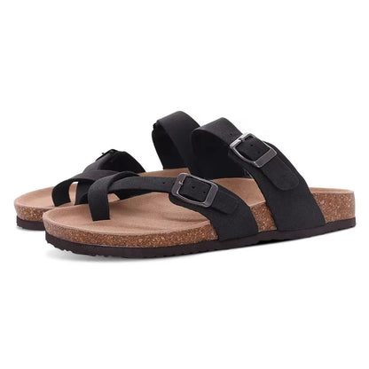 Crestar Women's Cork Footbed Slide Sandal Adjustable Buckle Summer Outdoor Suede Sandals with Arch Support Non-slip Beach Shoes