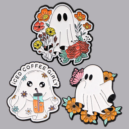Broche fantôme d'Halloween en émail, style dessin animé, pin's pour homme, badge à accrocher à un sac à dos, accessoire de mode, bijou mignon, cadeau idéal pour les fêtes.