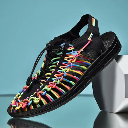 Breathable Casual Flat Sandals Outdoor Couples Sandals Size 48 Summer Men Sandals Women Slippers Weaving Design Beach Sandals