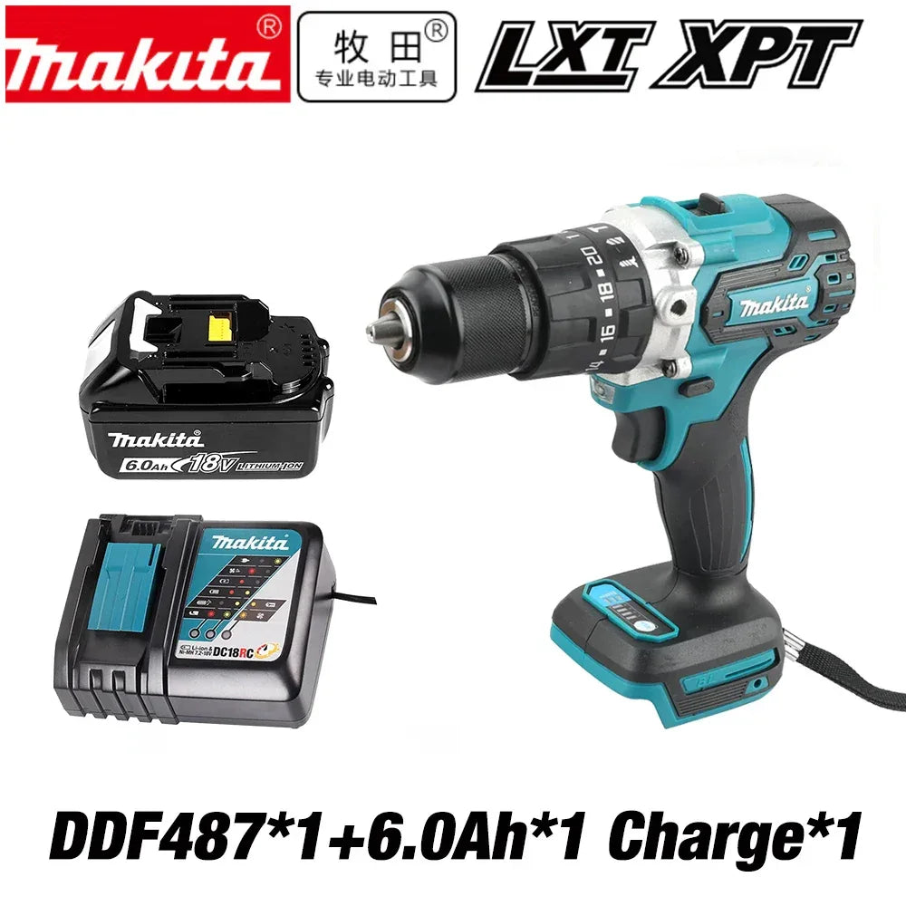 Makita DDF487 13mm brushless household 18V lithium-ion charging impact drill,high torque electric screwdriver Makita 18V battery
