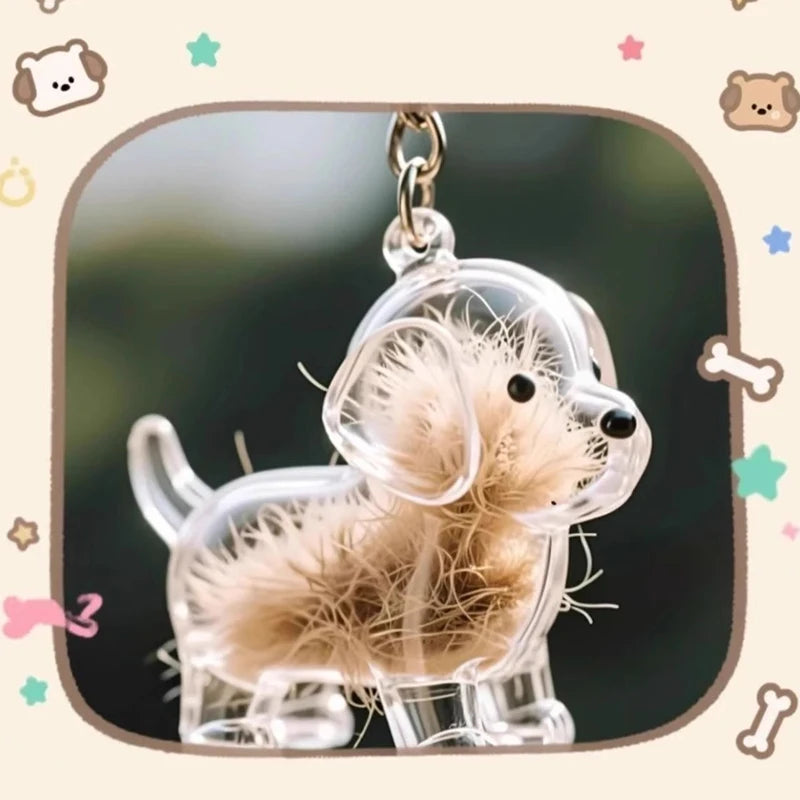 Cute Clear Puppy Hair Memorial DIY Pendant Keychain Decor Keepsake Capsule Pet's Dog Fur Container Pet Lovers Home Display Gifts