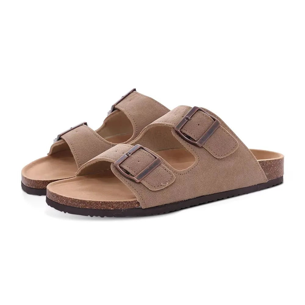 Crestar Women's Cork Footbed Slide Sandal Adjustable Buckle Summer Outdoor Suede Sandals with Arch Support Non-slip Beach Shoes