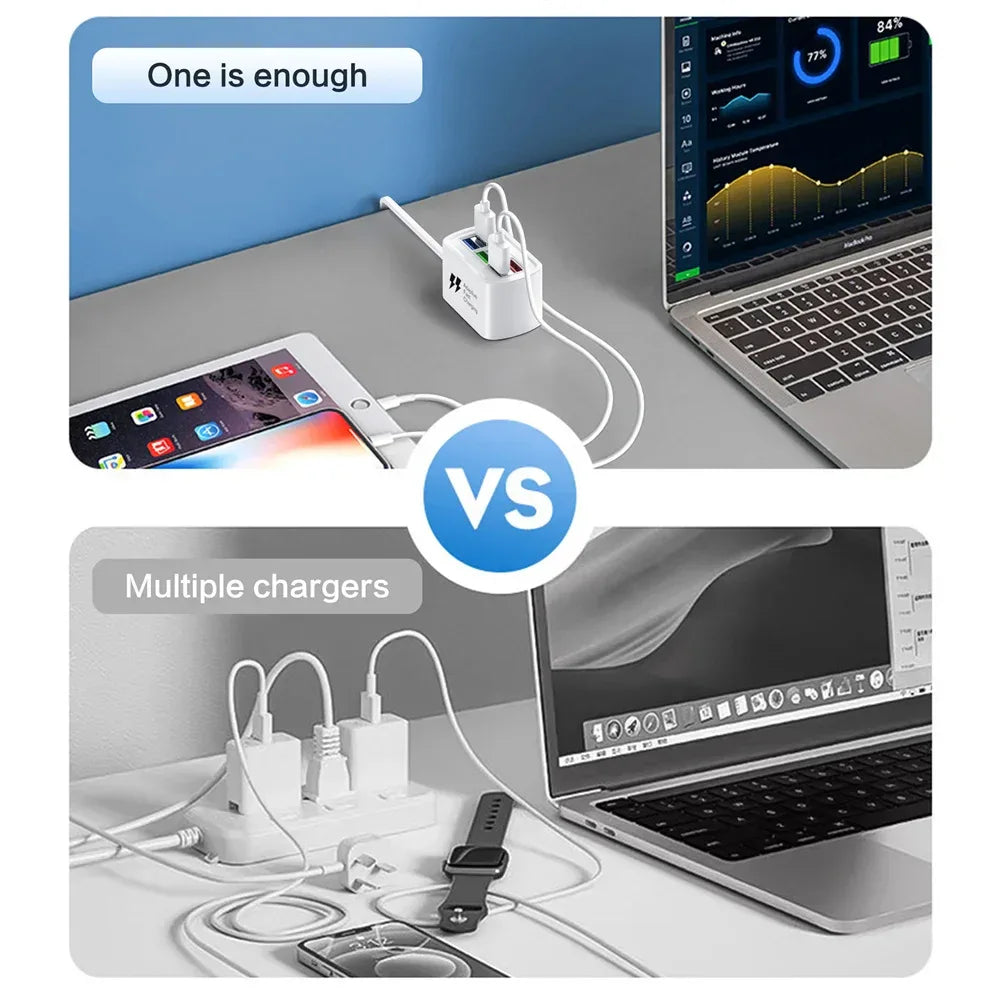 Fast Charging Desktop Power Strip 6-in-1 USB Charger Station with 1M Cord Quick Charge for iPhone 16 17 Samsung Xiaomi Huawei